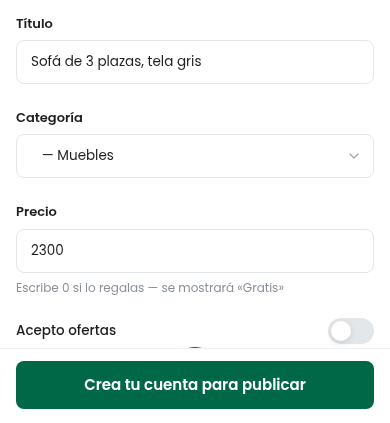 Título, categoría y precio